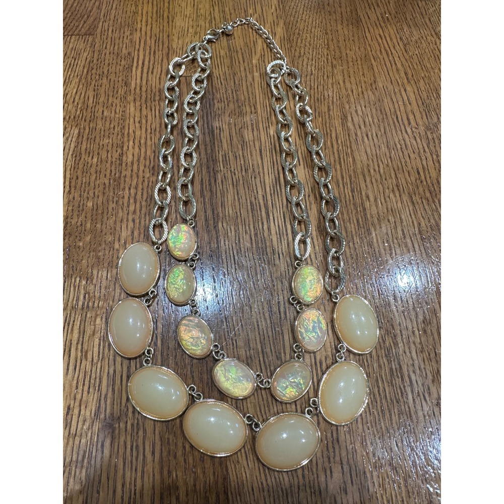 Unbranded Opalite Statement Necklace Womens OS Beige‎ Gold Double Strand Oval